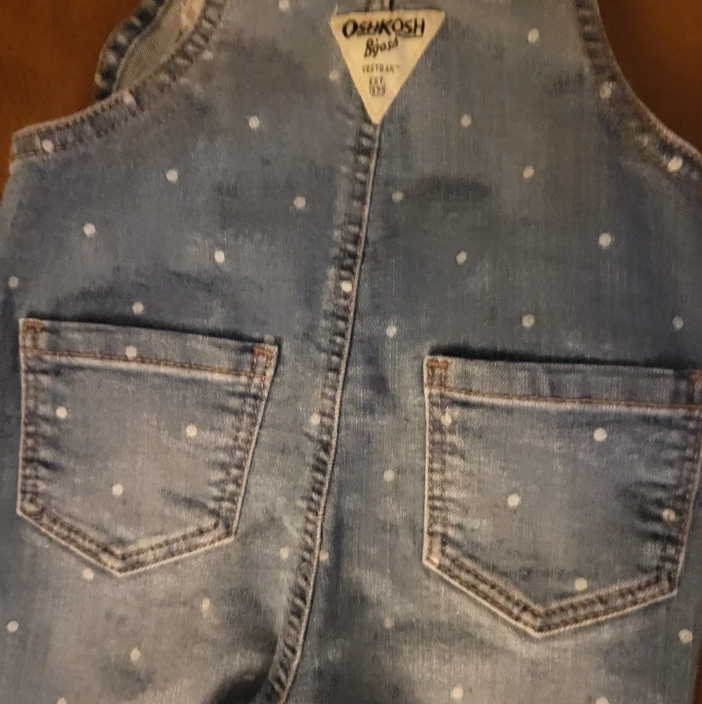 OshKosh B'gosh Girls Denim Overalls, Blue&White Polka Dot, Farm Country 12 Month